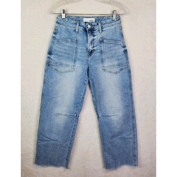 VERVET CITY LIGHTS BARREL JEANS Sz 25 Raw Hem High Rise Wide Leg Taper Stretch - Picture 7 of 16